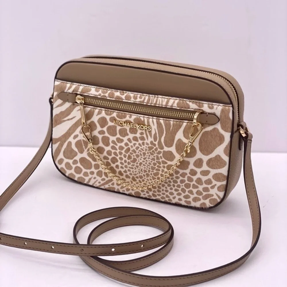 Michael Kors EW Zip Chain Crossbody Bag Real Leather Hair Calf